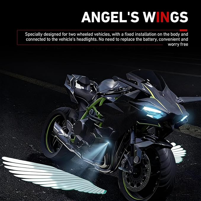 2 PCS Motorcycle LED Projection Lights, Wing Pattern Exterior Decor Lights, Vehicle Ground Projection Lamp for Motorcycle, Universal for Most Motorcycles (Blue)
