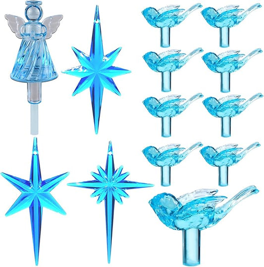 117Pcs Ceramic Christmas Tree AquaBlue Robin Bird Replacement Lights Bulbs and 1 Angel/3Stars Topper Ornament for Ceramic Tree Décor - Medium Plastic Pegs.