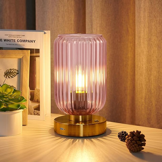 LigthRound Touch Table Lamp for Bedroom, Cordless Bedside Small Table Lamp, Dimmable Rechargeable Battery Operated Lamp for Nightstand, Bedside, Living Room, Desk, LED Bulb Included