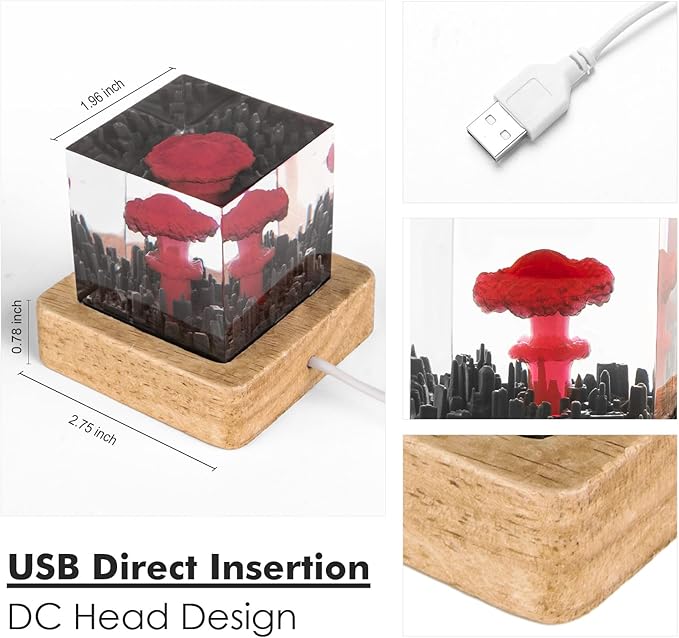 DAVID ROCCO Mushroom Cloud Nuclear Blast Lamp Ornament, Atomic Bomb Model Atmospheric Lamp, Epoxy Resin Night Light, Children's Room as Well as Living Room Decor Gifts for Friends (Mushroom Cloud)