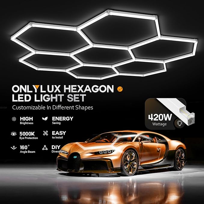 Hexagon Garage LED Lights, 30 Pack Super Bright 420W 63000LM 5000K LED Hexagon Lights, 7 Grid Hex Light for Shop Car Care Home Gym Garage Workshop Basement Warehouse