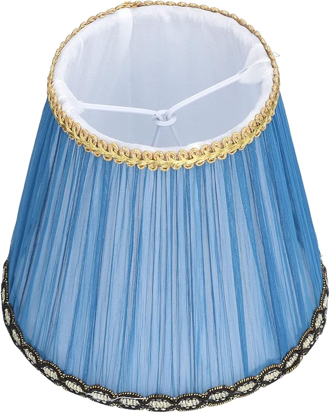 3Pcs Small Lamp Shade, Clip on Pleated Barrel Lampshade with Gold Trim Fabric Lampshade for Table Chandeliers Wall Floor Lamp, 3.9" Top x 5.3" Bottom x 4.9" Height (Blue)