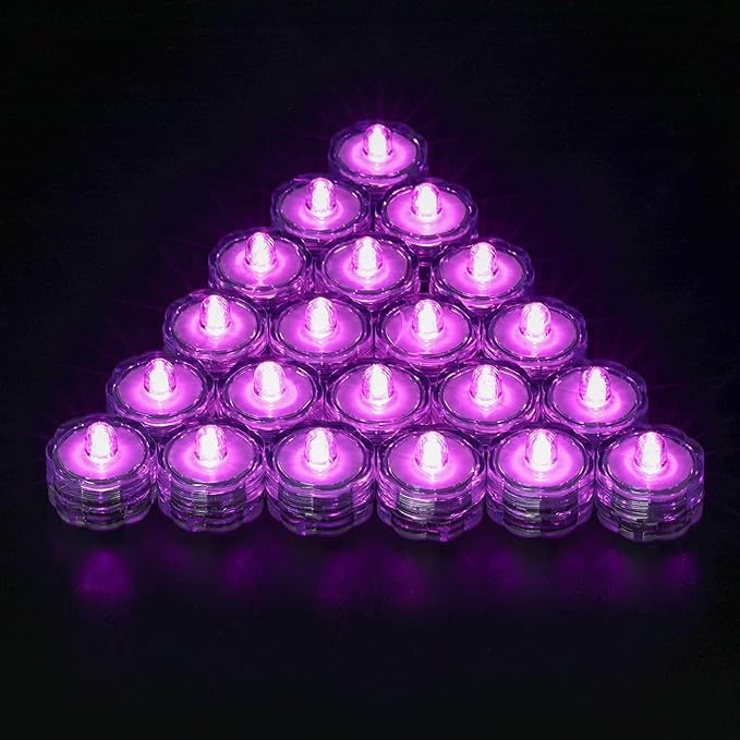 Submersible LED Lights, Waterproof Wedding Underwater LED Tea Lights Candles for Centerpieces/Party/Christmas Set of 24, Purple