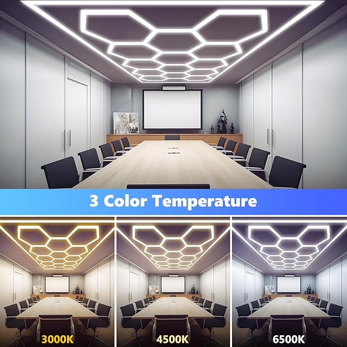 ALLYES Hexagon Garage Lights, Hexagon Ceiling Lights Super Bright Lighting, Car Detailing Ceiling Light for Workshop Warehouse Basement Gym (14 Hex Adjustable Temp)