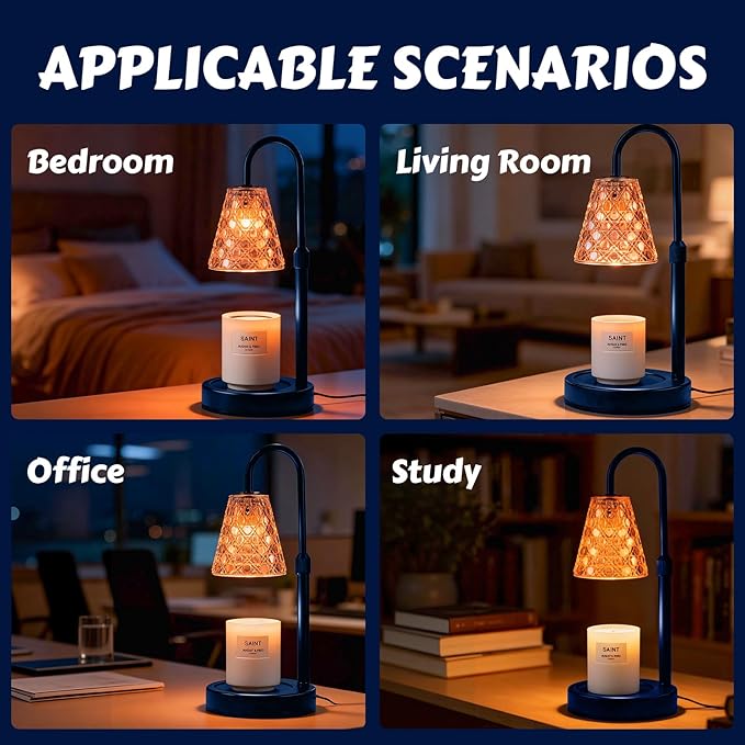 Candle Warmer Lamp with Timer Dimmable, Height Adjustable Wax Melt Warmer for Jar Candles - Includes 2 Bulbs, Birthday Gifts for Women Mom, Housewarming Gifts New Home Decor (Blue)