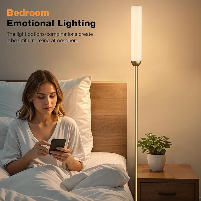 Ambimall LED Floor Lamp with Remote Control, 65" Standing lamp with Stepless Adjustable 3000K-6500K Colors & 30-100% Brightness, Foot Switch(Gold) (Pack of 2)