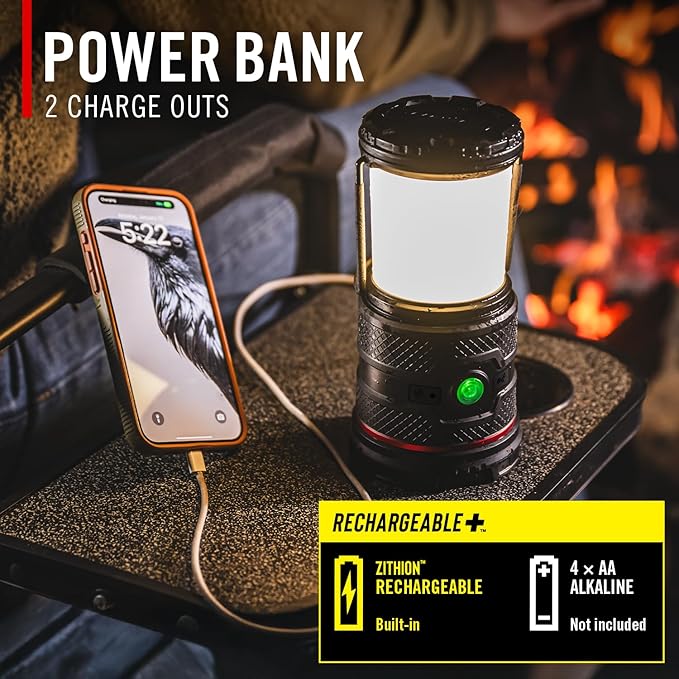 Coast EAL35R 1000 Lumen Voice-Controlled LED Emergency & Camping Area Lantern with Warm, Cool White, Day, Red & Red Flashing Mode, Power Bank Functionality - Desert
