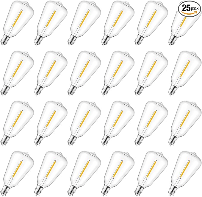 Brightown 25 Pack ST38 LED Light Bulbs, Outdoor String Light Replacement Dimmable Shatterproof Bulbs, 0.6W Equivalent to 7W Incandescent Bulbs, E12/C7 Base (Not Work with Solar String Lights)