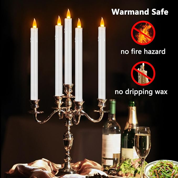 Flameless Taper Candles with Remote, 10" White Battery Operated Led Candlesticks with Flickering 3D Flame, 24 Pcs Fake Taper Candles for Christmas Thanksgiving Wedding Home Décor