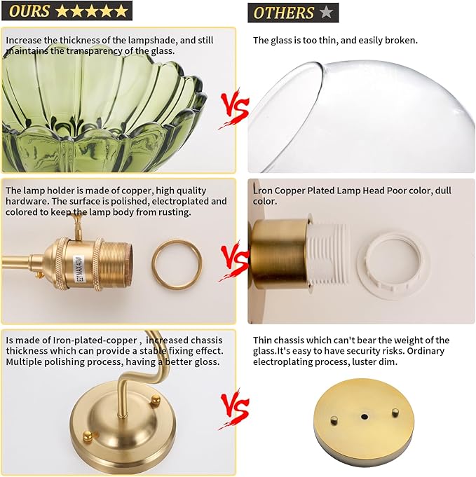 Battery Operated Wall Sconce Set of 2, Vintage Rechargeable Wall Lights with Green Lily Glass Shade, Wireless Indoor Wall Lamp with Remote for Bedroom Living Room Bathroom