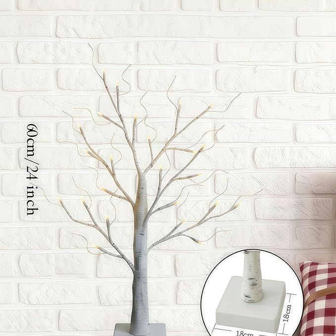 2-Pack Lighted Easter Spring Mothers Day Christmas Tree Decorations Indoor, 2ft Birch Tree with LED Lights, Small Tabletop Patriotic Valentines Day Tree with Lights,Battery- Powered