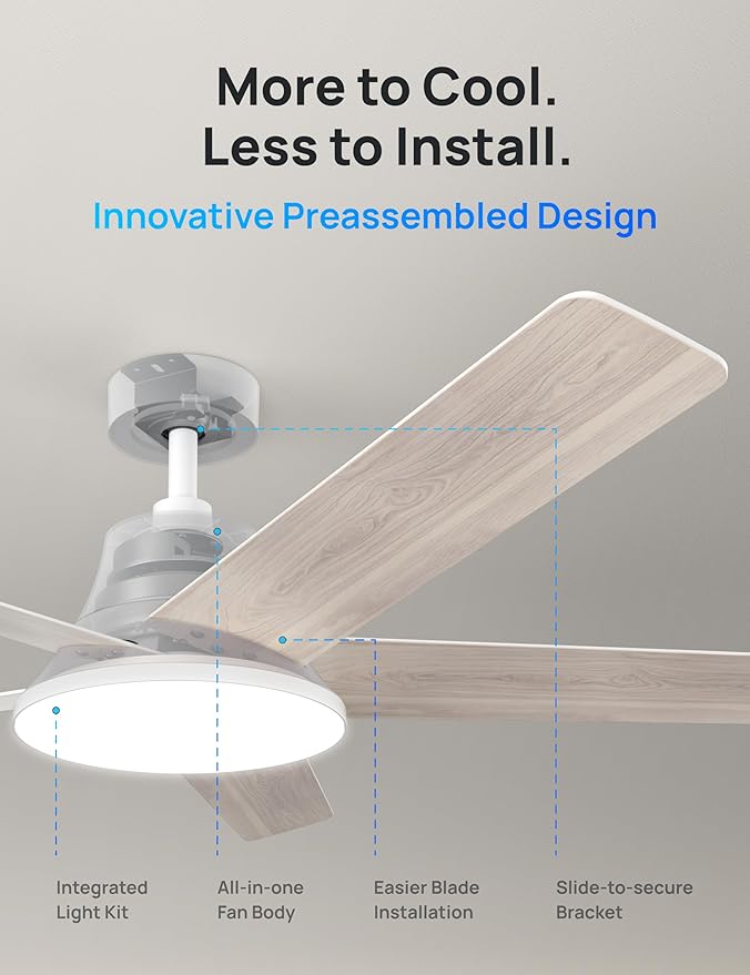 Dreo Smart Ceiling Fan with Lights, 52 Inch, 12 Speeds & 3 Fan Modes, Stepless Color Tones, Dimmable LED Light, 12H Timer, Quiet DC Motor, Remote/APP/Alexa Control, White Ceiling Fans Indoor