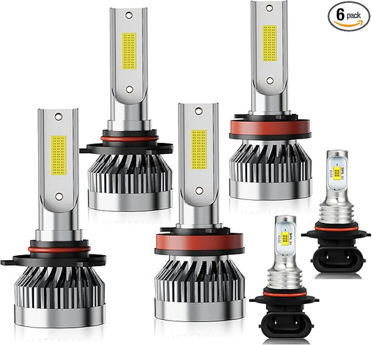 Compatible For Toyota Tundra 2007 2008 2009 2010 2011 2012 2013,High Beam Low Beam Fog Light Bulbs Combo Kits,Safety Driving Light 6000K White,Wide Vision,Plug and Play,IP68 Pack of 6