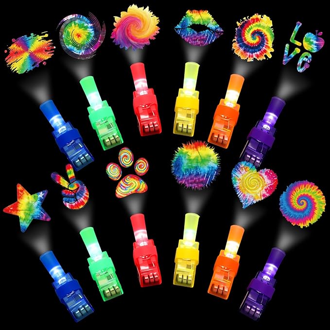 Tuanse 36 Pcs Tie Dye Finger Lights Gifts Bulk for Kids Glow in the Dark Finger Lights Colorful Birthday Themed Party Supplies Favors for Class School Prizes Gift for Kids Carnival Rewards