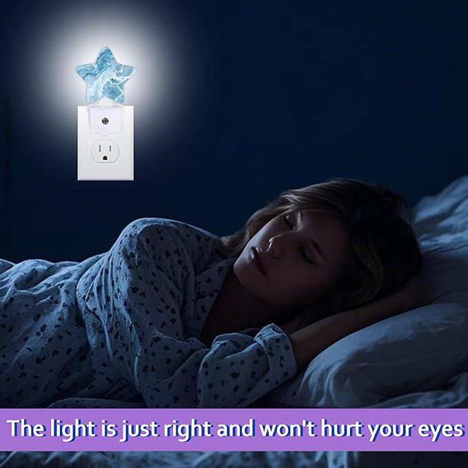 Energy Efficient Nightlights Plug in Wall, Blue White Marble Night Light for Kids Bedroom Decorative, Abstract Dusk-to-Dawn Sensor Sleep Friendly Lamp for Nursery Bathroom Basement
