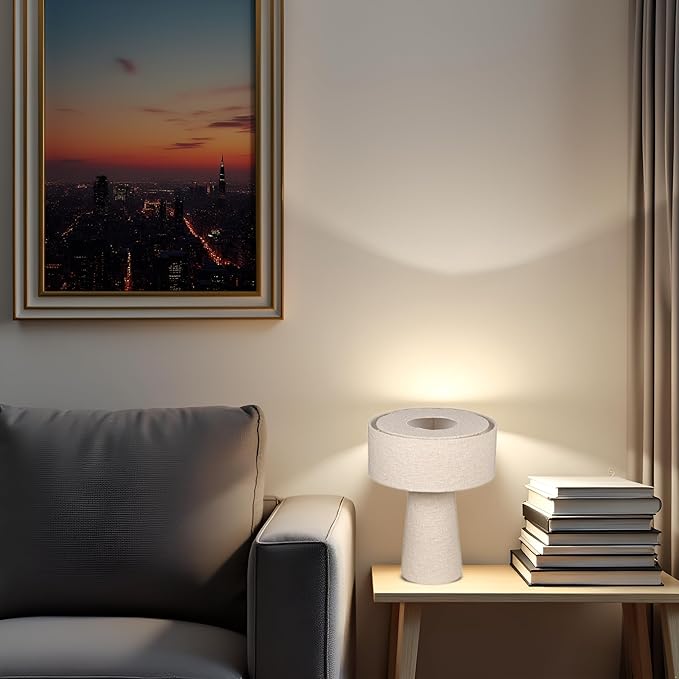 Cruiser’s Caché 13" Contemporary Boucle Fabric Table Lamp, Cream Color. Complete with Lampshade