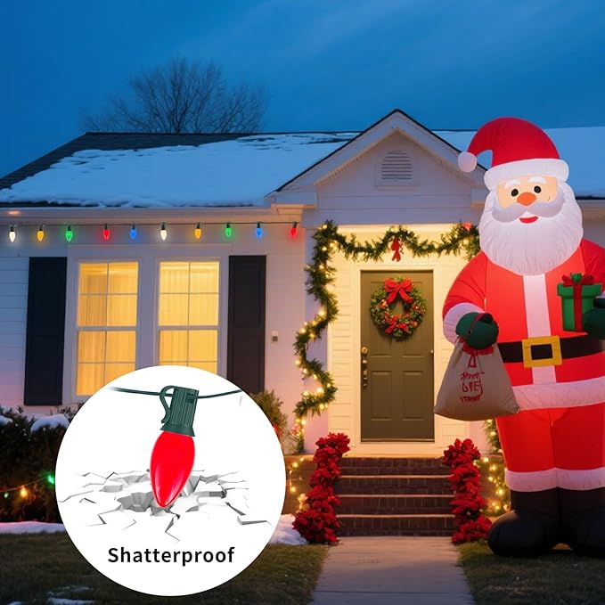 25FT C7 Multicolor Christmas Lights Outdoor, Waterproof LED String Lights with 25 Bulbs for Roof, Fence Patio Xmas Tree Holiday Decor