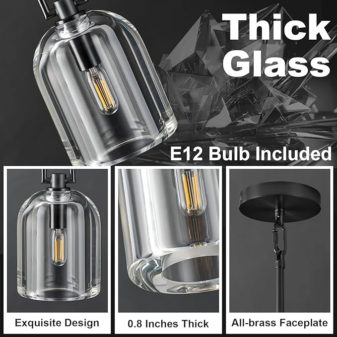 Black Pendant Light Fixtures, Modern Pendant Lights, Indoor Pendant Light for Kitchen Island Dining Room Living Room Bedroom Bathroom, E12 Bulb Included
