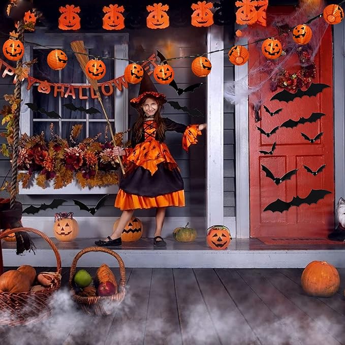 8.5FT Halloween Jack-O'-Lantern String Lights with 10 Orange Pumpkin Bulbs, Black Wire Hanging Lights for Outdoor and Indoor Halloween Party Decor