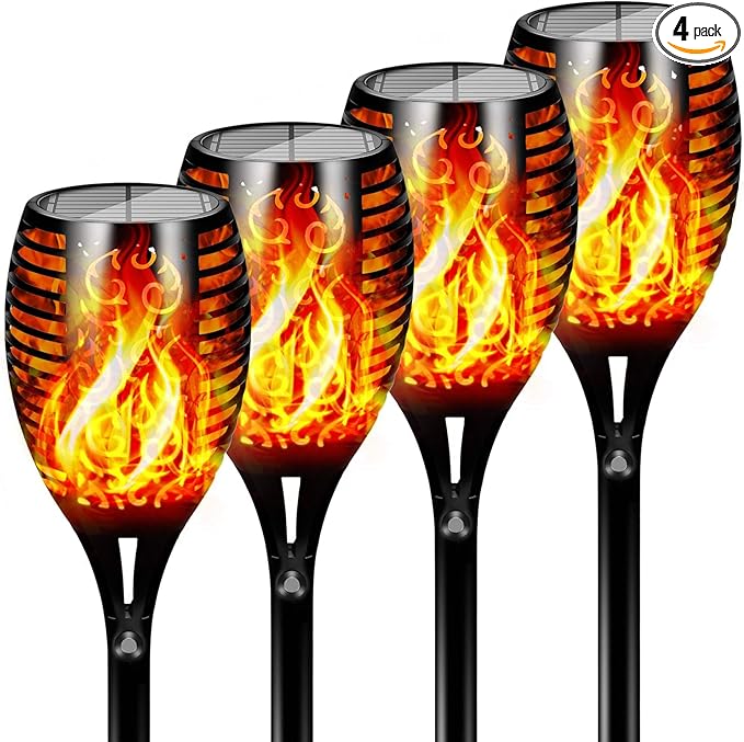 Otdair 96 LED Solar Lights Outdoor Upgraded 4 Pack, 2200mAh Solar Tiki Torches with Flickering Flame, Waterproof 43" Tall & Super Larger Size Solar Torch Light for Garden, Yard, Patio, Decorations