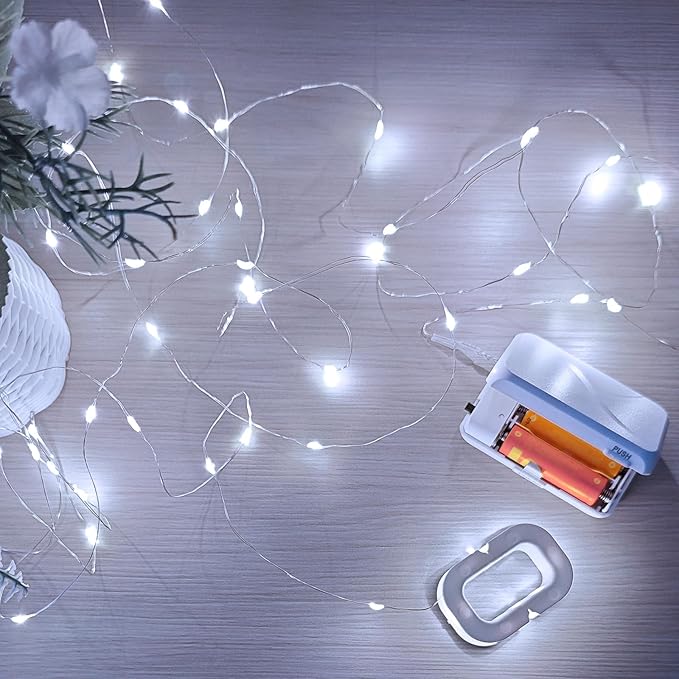 Aogist 16FT Fairy Lights with Spool,Ultra-Bright 50 LEDs Battery Operated Copper Wire String Light for Bedroom Christmas Wedding Centerpiece Parties Decoration,White