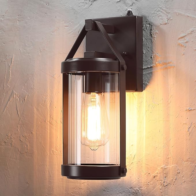 LONEDRUID 2 Pack Dusk to Dawn Sensor Outdoor Wall Sconce Lighting Waterproof Exterior Porch Lantern Rustic Outside Garage Light Fixtures Wall Mount for House Patio Front Door