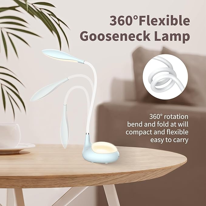 LED Desk Lamp, 2 in 1 Dimmable Reading Lamp, Touch Desk Lamps for Home Office Dorm with 3 Color Modes, Eye-Caring Lamp with USB Port, Gifts for Boys Girls (Blue)