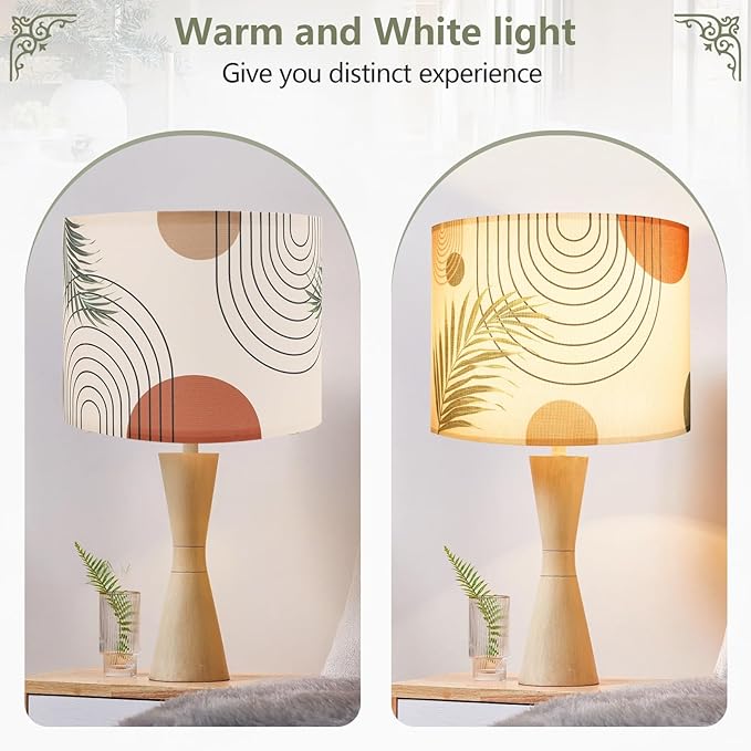 Fabric Linen Lamp Shade, Boho Lampshade with Tropical Plant and Line Pattern, 13x10inch Lamp Shades for Floor Lamps fit with Spider/Uno, Drum Lampshades for Table Lamp/Pendant (Easy Assemble)