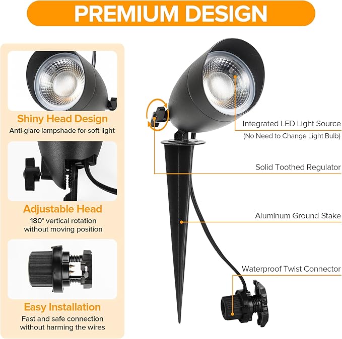 LUTEC 5CCT 12V Low Voltage Landscape Lighting Die-cast Aluminum Spot Lights with Connectors, IP65 Outdoor Landscape Spotlights, 7W 650LM for Tree Garden, 8 Pack (No Transformer Kits)