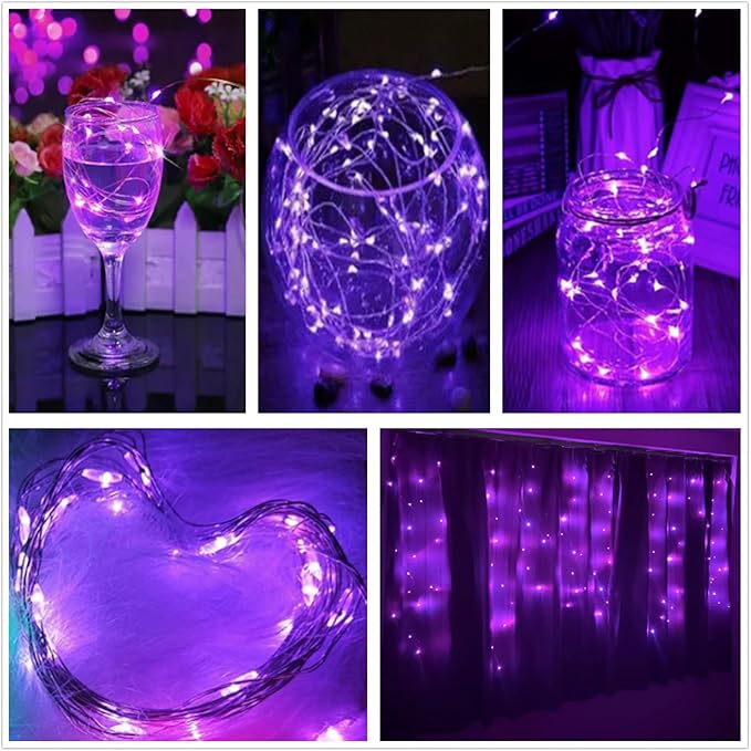 Purple Fairy Lights Battery Operated 3 Speed Modes 7Ft 20 LED Mini Fairy String Lights Christmas Waterproof Twinkle Firefly for Bedroom DIY Thanksgiving Valentine's Decor