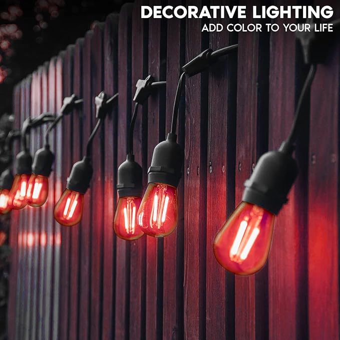 LUXRITE 12-Pack S14 Edison LED Red Light Bulbs, 0.5W, Colored LED Bulbs for Outdoor String Lights, UL Listed, E26 Base, Indoor Outdoor, Decoration, Party, Holiday, String Light Replacement Bulbs
