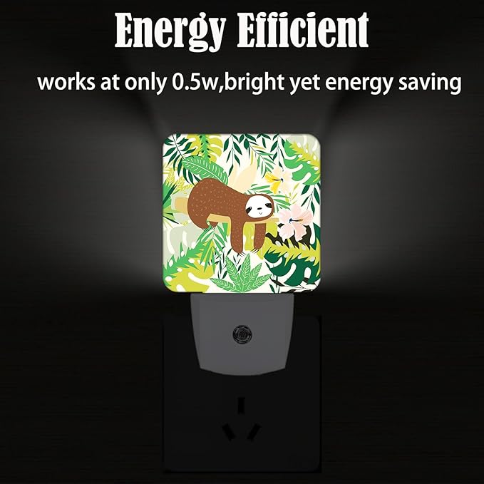Cute Sloth in Jungle Night Light,Plug-in Night Lights with Dusk to Dawn Sensor for Stairway,Hallway,Bedroom Sleep Friendly Ideal for Women/Girls/Boys Gift,0.5w