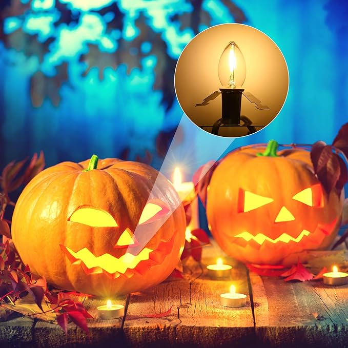 Enhon 14 Pack C7 Accessory Cord with LED Bulb, Each 6 ft Blow Mold Light Cords with On/Off Switch for Christmas Village House Halloween Pumpkin Holiday Ceramic Tree and Craft Projects