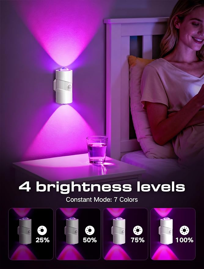 Night Light with Motion Sensor, Rechargeable Color Changing LED Night Lights Stick-on Magnet, 0-100LM Adjustable Brightness Nightlights for Toilet Hallway Bedroom Stairway (RGB-01)