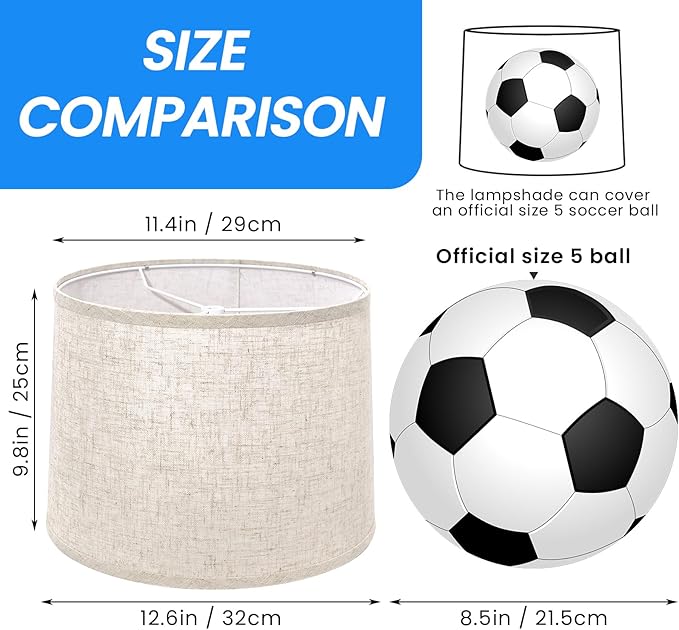 Modern Linen Lamp Shades Set of 2 with Harp, Drum Lamp Shade 11.4" Top x 12.6" Bottom x 9.8" High Lampshade Replacement for Table & Bedside Lamp, Beige
