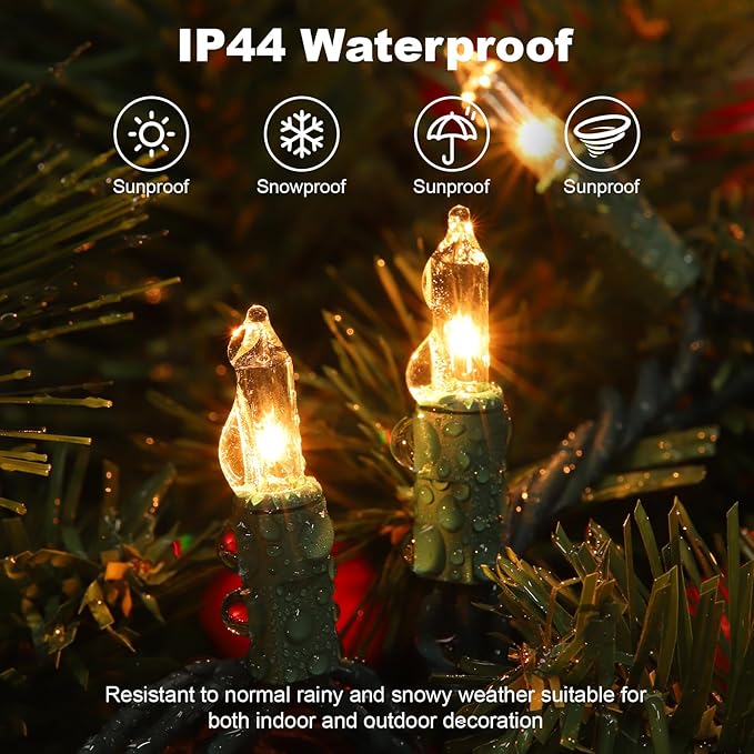 Christmas Lights 2 Pack 50 Count Clear Mini Lights Green Wire UL Certified Connectable Warm White String Lights for Christmas Decor (2 PCS 50 Count)