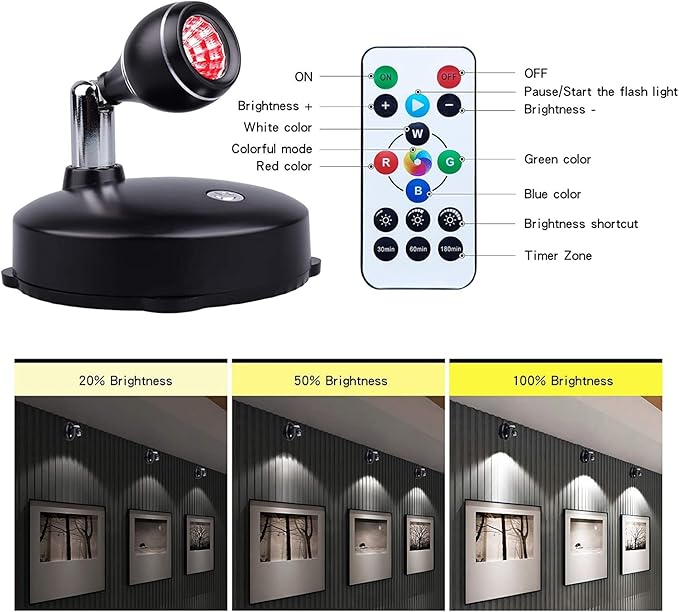 Spotlight Indoor Battery Operated Led Spot Light Stick Up Lights with Remote, Mini Spotlight Dimmable Accent Lights for Lighting up Paintings Pictures(6 Pack)
