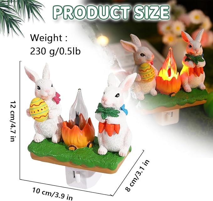 Easter Egg Bunny Campfire Flickering Night Light, Easter 3D Rabbit Night Light Plug in, Bunnies Figurine Lamps, Easter Decorations Indoor
