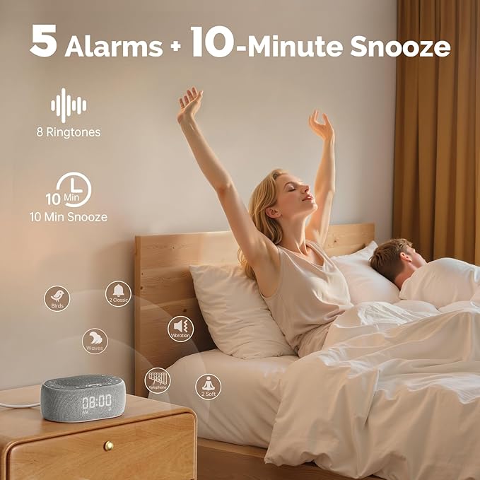1Mii White Noise Sound Machine with Alarm Clock, Sound Machine for Sleep for Adults Baby, 30 Soothing Sounds, Smart App Controlled, Dimmable 7-Color Night Light, Sleeping Timer, 30 Volume Levels