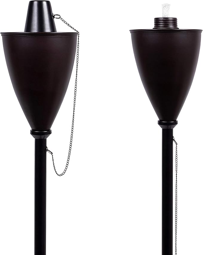 BIRDROCK HOME Outdoor Torches - Durable Construction, Modern Design, Weather Resistant, Citronella Oil Compatible, Ideal for Backyards, Patios, Pathways - Conical Bronze, 4 Pack
