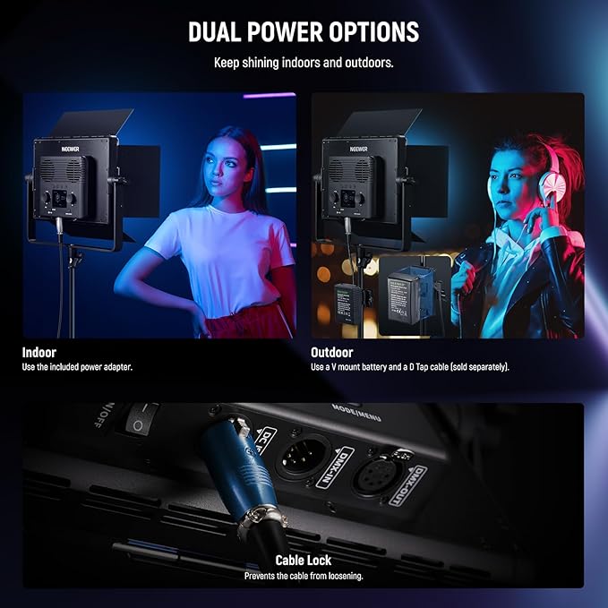 NEEWER 2 Pack PL60C RGB LED Panel Video Light Kit with 6.6ft/2m Spring Cushioned Tripod Stands/Bag, APP/2.4G/DMX Control, 60W 2500-10000K Pro Photography Studio Recording Streaming Key Lighting