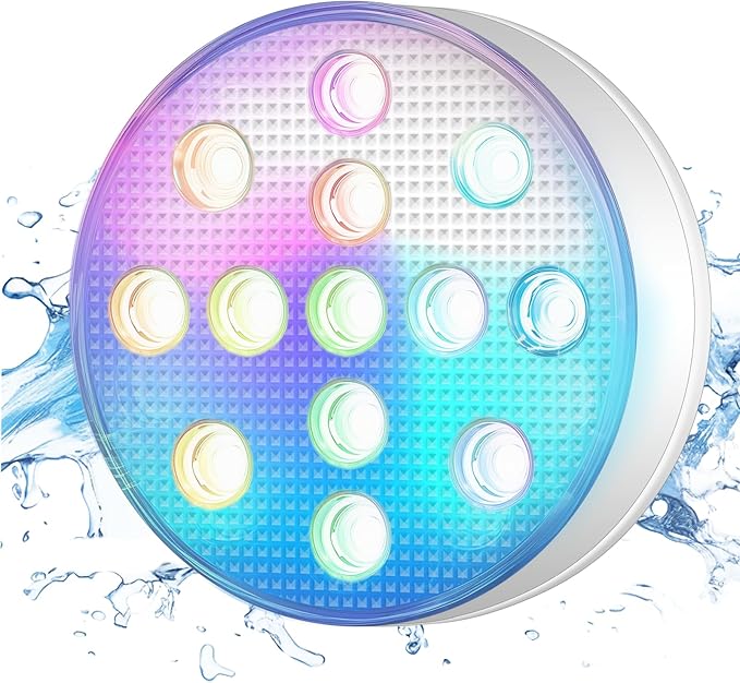 SUNDISC 3000mAh Rechargeable Submersible Pool Lights, IP68 Waterproof Underwater Charging Battery Operated Controlled 16 Color Changing LED with Magnet Floating Lights 1 Pack
