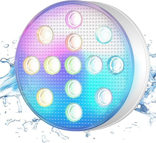 SUNDISC 3000mAh Rechargeable Submersible Pool Lights, IP68 Waterproof Underwater Charging Battery Operated Controlled 16 Color Changing LED with Magnet Floating Lights 1 Pack