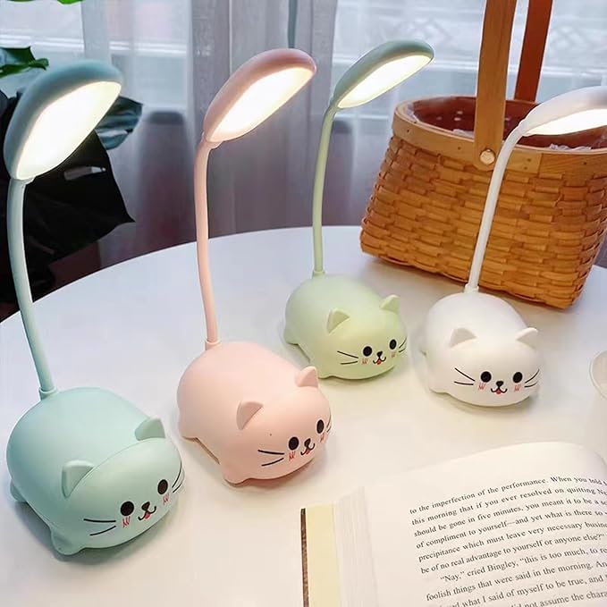 LED Desk Lamp for Kids, Cute Cat Lamp USB Rechargeable Reading Light,Portable LED Table Light, Flexible Gooseneck Eye-Care Cartoons Small Desk Lamp Girls Gifts(Pink)