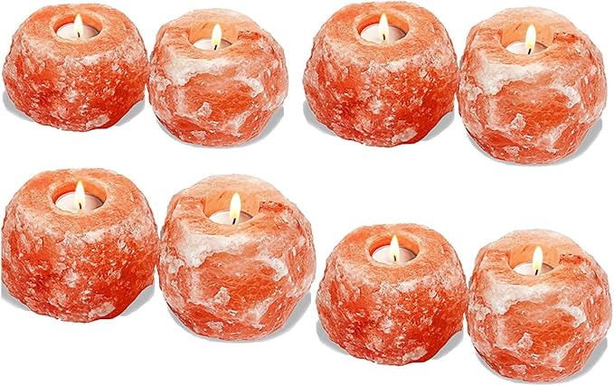 100% Natural Pink Himalayan Salt Candle Holder/Tealight Holder Pack of 8 - Perfect for Room Decor and Home Decor
