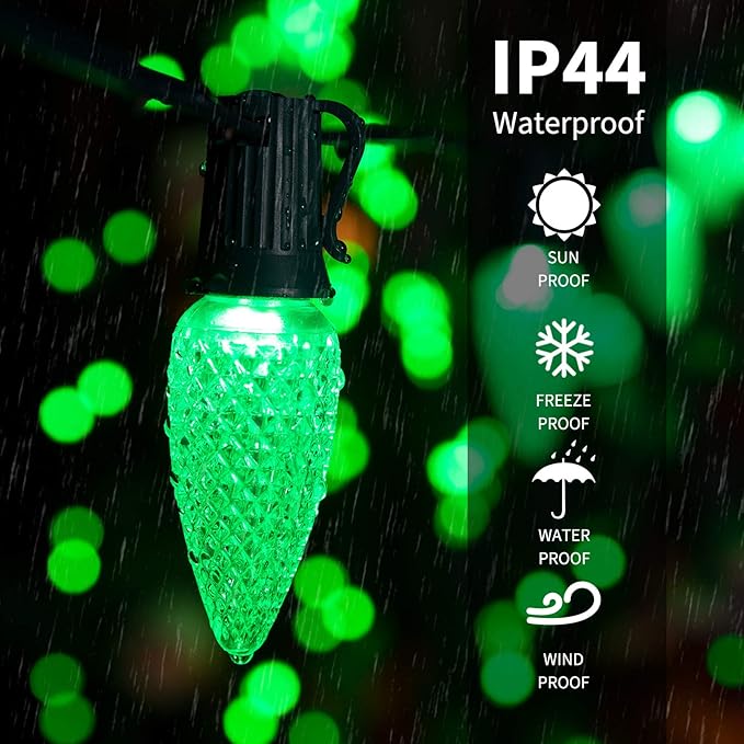 50 Pack C7 Green LED Replacement Light Bulbs for Christmas String Lights - Shatterproof E12 Candelabra Base Bulbs for Indoor Outdoor Decorative Lighting