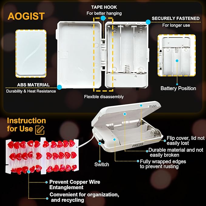 Aogist 50LED Valentine's Day Fairy Lights -16ft Super Bright 3D Red Heart String Light Battery Operated Mather's Day Gift Decor for Indoor/Outdoor Party Home Yard Tree Decor,1 Pack
