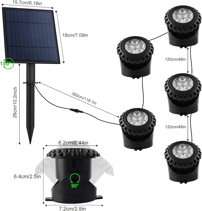 T-SUN Solar Pond Lights,5-IN-1 RGB LED Landscape Spotlights Color Changing Underwater Pond Lights,Outdoor Waterproof Submersible Fountain Lights for Fish Tank Garden Yard Pool Fountain Waterfall Decor