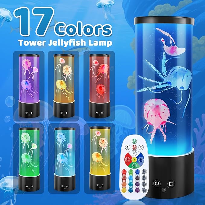 Jellyfish Lamp, Mothers Day Gifts, Jellyfish Tank Mood Light, Table Lamp for Home Decor, Relaxation and Sleep, Jellyfish Aquarium with 17 Colors Changing, Birthday Day Gifts for Women, Kids