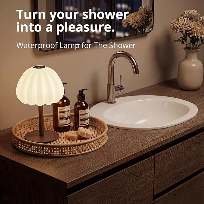 Hifree Rechargeable Waterproof Shower Lamp, IP65 Cordless Touch Dimmable Small Light for Inside Shower, 4500mAh Battery Operated Color Changing Water Proof Table Lamp for Bathroom, Bedroom, Outdoor